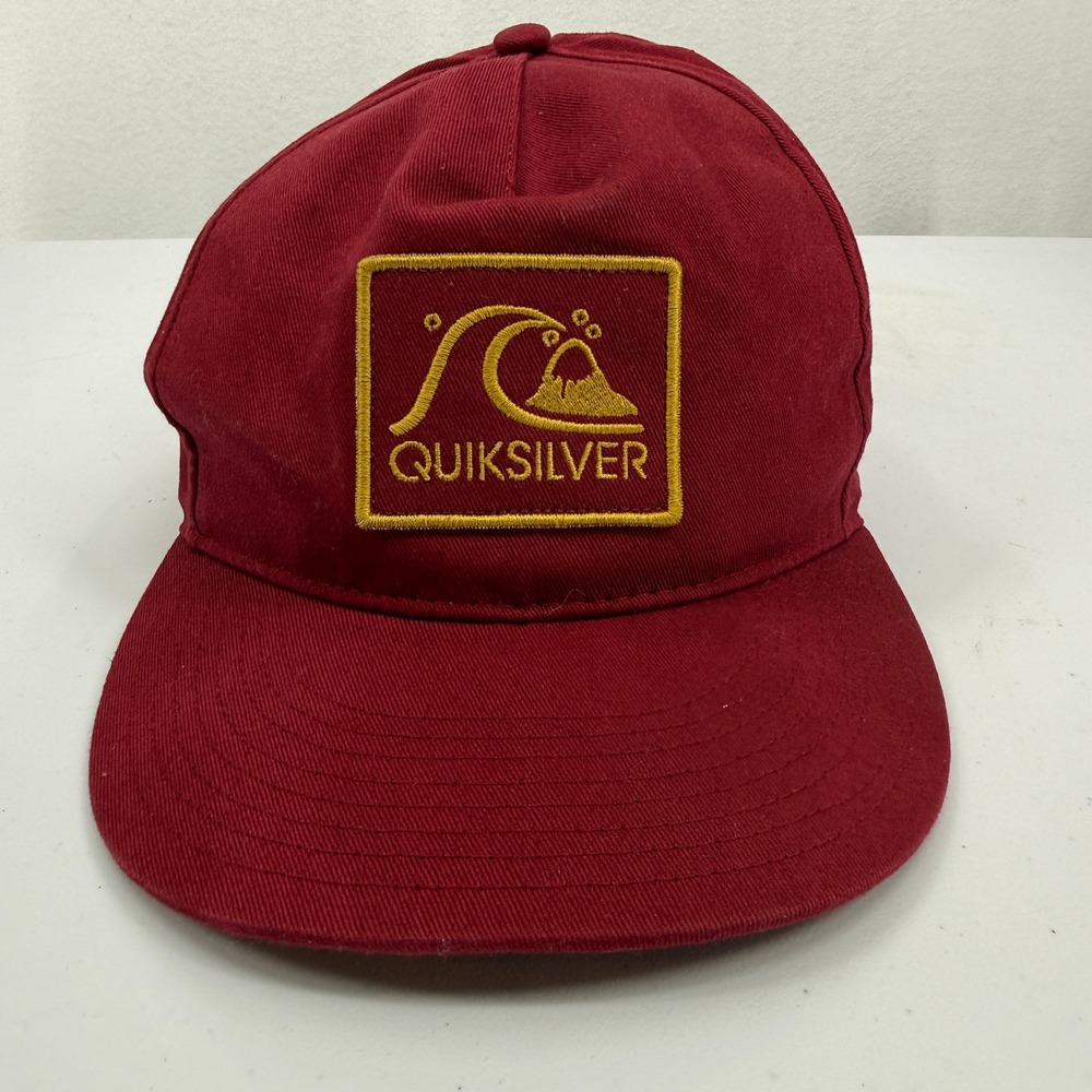 Quiksilver Snapback Hat Men OSFM Burgundy Gold Logo Patch Cap